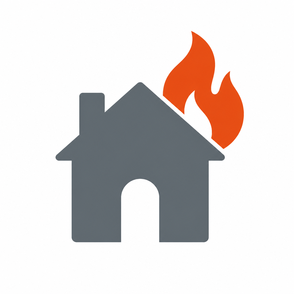 Icono de casa con fuego — seguros habitacionales